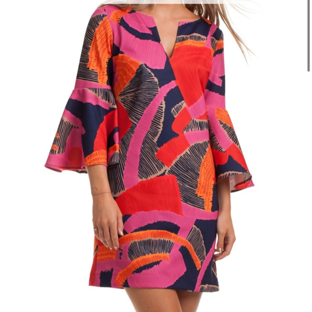 Trina Turk colorful bell sleeve dress size medium